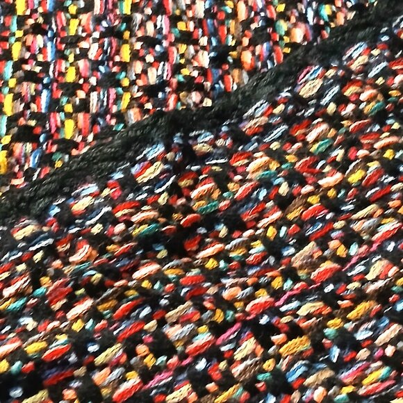 CHANEL Luxury Vintage Black & Red Multi-Color Woven Fringed Shawl Wrap Scarf - Picture 11 of 15